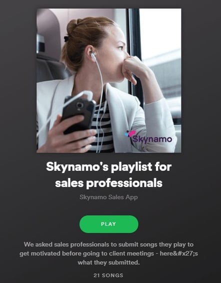 Skynamo's playlist for sales professionals on Spotify - 21 songs that get reps rocking on the road
